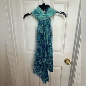 Blue and Green Ombre Floral Scarf